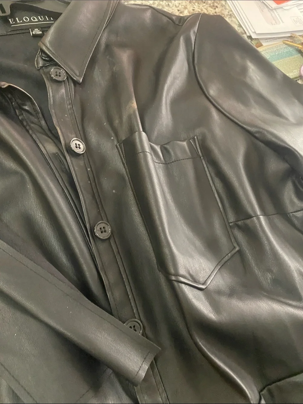 Eloquii Black Faux Leather Button-Front Midi Dress